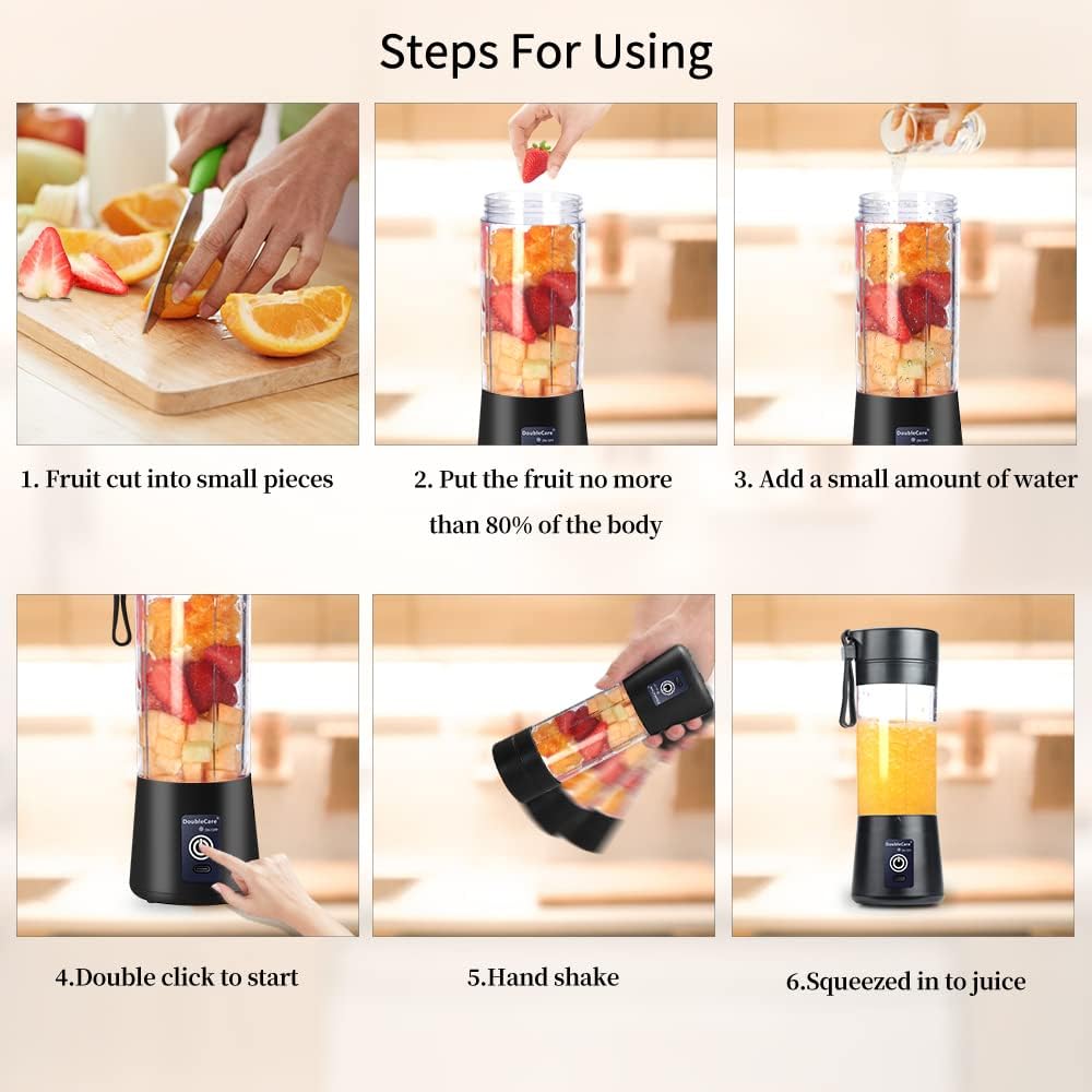 Portable Juicer Blender | USB Rechargeable | 6 Blades | 380ML