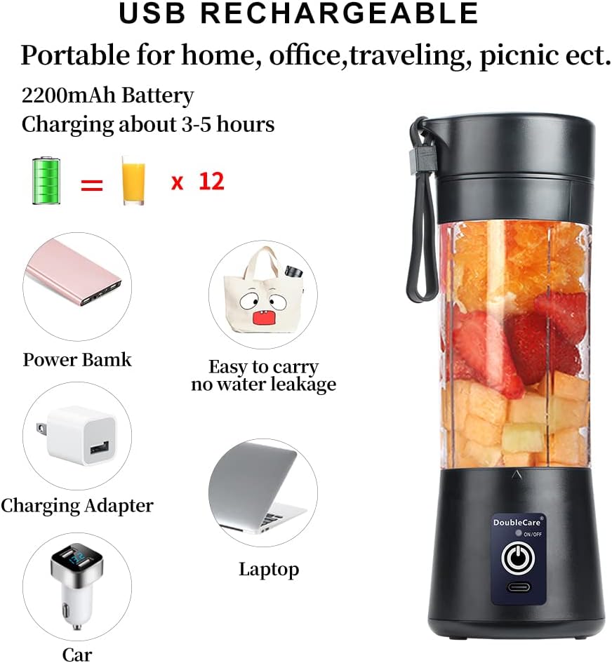 Portable Juicer Blender | USB Rechargeable | 6 Blades | 380ML