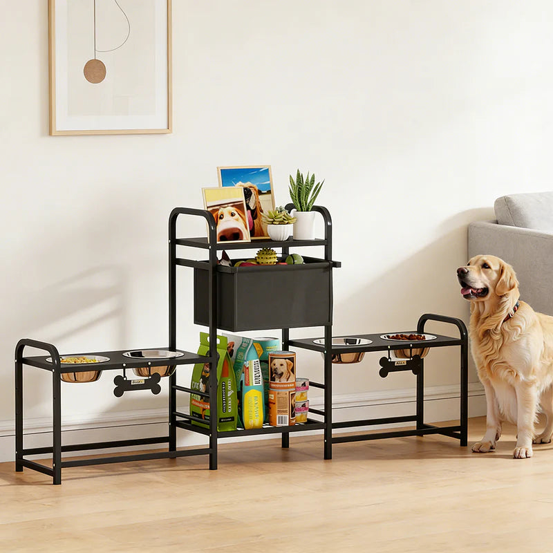 3 Height Adjustable Dog Bowl Stand Oxford Fabric With Features Four Bowls